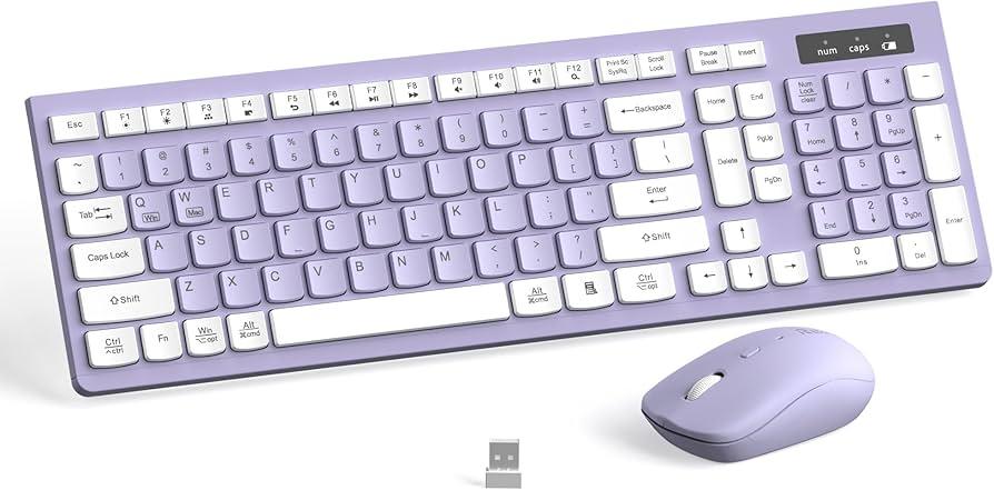 Wireless Keyboard and Mouse Combo, Full-Size Silent Ergonomic Keyboard and Optical Mouse, Long Battery Life, 2.4G Lag-Free Mice Keyboard for Computer, Mac, Laptop, PC, Windows(Purple)