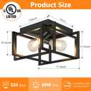 2-Light Flush Mount Ceiling Light Fixture, Industrial Black Metal Ceiling Light, Modern Rectangle Close to Ceiling Light for Hallway, Kitchen, Entryway