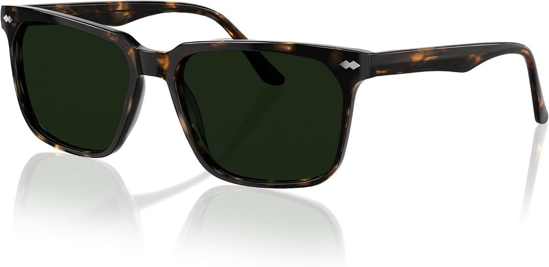 Contemporary Mens Acetate Sunglasses Sculptural Rounded-Square Frame with WireCore Temples & Polarized