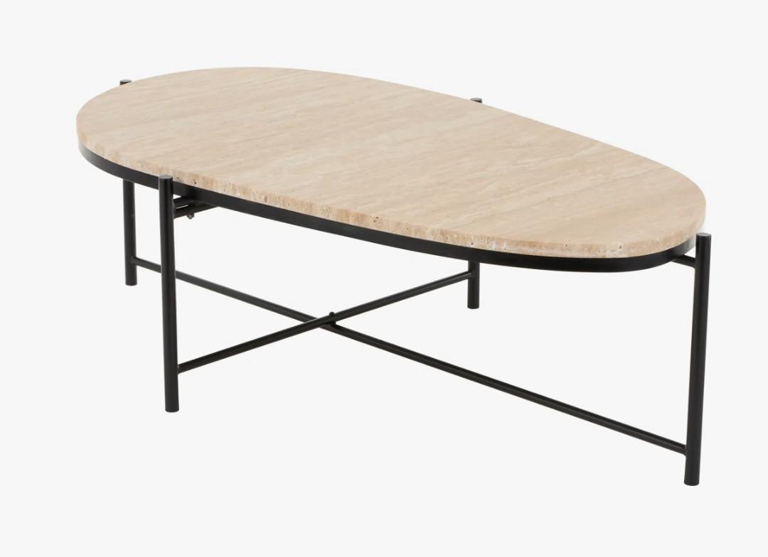 Cole And Grey Marble Living Room Beige Coffee Table With Black Metal Support