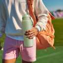 40 oz Insulated Water Bottle for Sports: Meoky Stainless Steel Water Bottle with 2-in-1 Straw and Spout Lid - Leak Proof, Cold for 24 Hours, Protective Silicone Base, BPA-Free for Women Gym, Blush