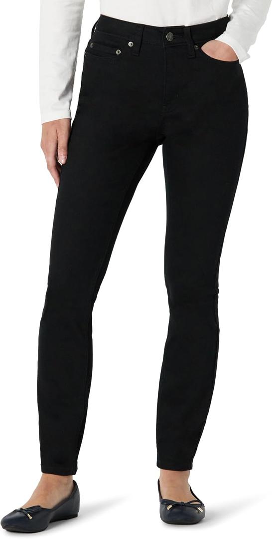 Amazon Essentials Womens Versatile High Stretch Mid-Rise Skinny Jeans (16 Long, Black)