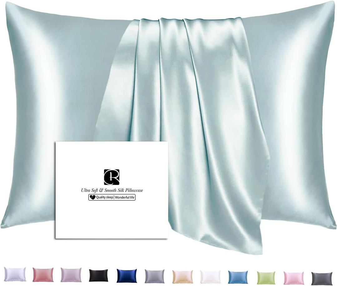 Ravmix Silk Pillow Cases with Zipper, 21momme Mulberry Silk Pillowcase for Hair Skin Health, Soft Smooth Breathable Cool Pillow Cover for Beauty Sleep with Gift Box 1PC(Standard 20"x26", Aqua Green)