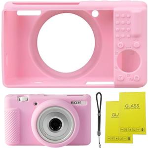 Camera Case for Sony ZV-1F/ ZV-1 II/ZV-1M2 Digital Camera,ZV1F Soft Silicone Protective Bag,Anti-Scratch Slim Fit Soft Sleeve with ZV1 F Screen Protector and Strap Wrist. (Pink)
