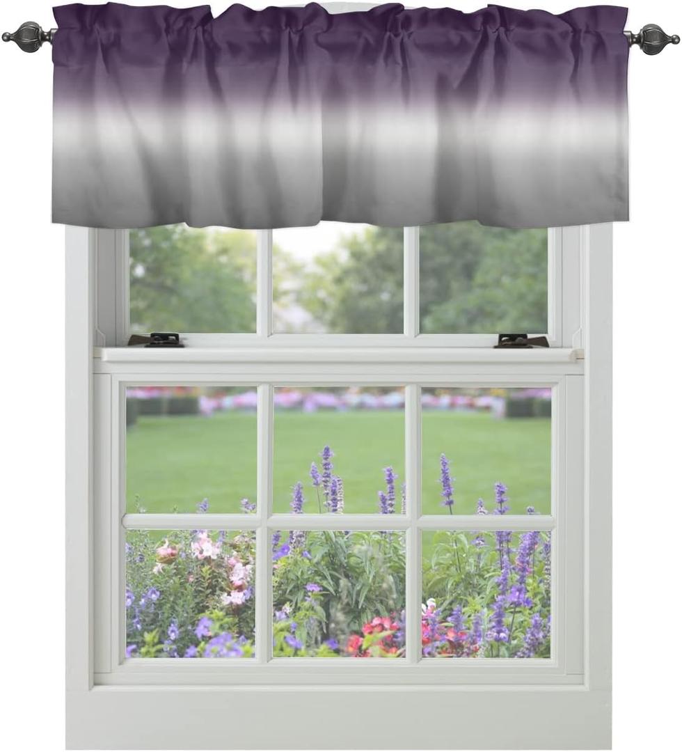 Windows Valances Curtain Purple and Grey Ombre Kitchen Valances Rod Pocket Gradient Gradual Color Modern Window Treatment Short Topper Curtains for Kitchen Bathroom Living Room 1 Panel,54 x 18 inch
