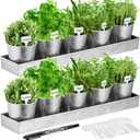 2 Sets Herb Garden Planter Indoor Kit with Trey 10 Pcs Metal Windowsill Plant Pots with Drainage Holes Indoor Herb Planter with Marker and Labels for Home Indoor Outdoor Plants(Sliver)