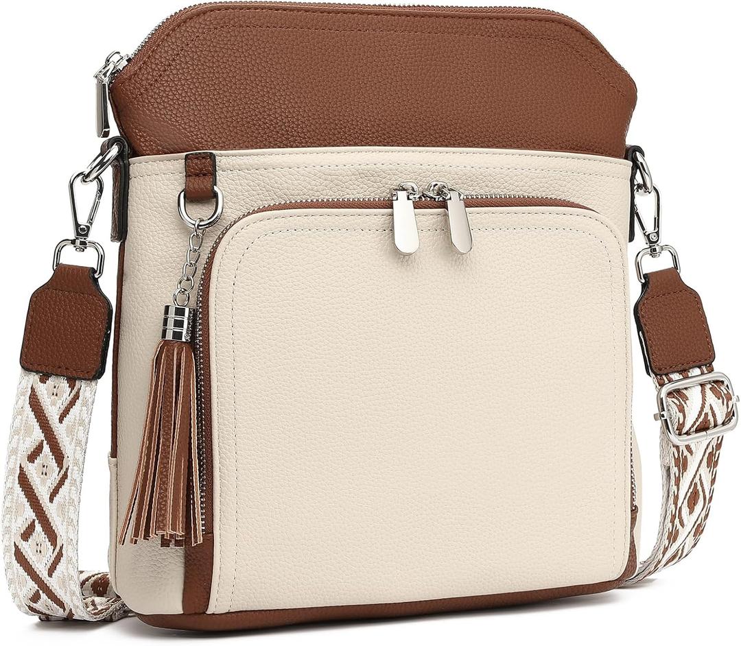 FALAN MULE Crossbody Bags for Women Trendy Soft Leather Hobo Purses Shoulder Handbags With Tassel (White Brown)