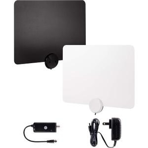 GE Ultra-Thin Amplified TV Antenna, 4K Ready 1080P Digital HDTV UHF VHF, Long Range Indoor TV Antenna, Amplifier with LTE Filter, Reversible Black/White Finish, 48862