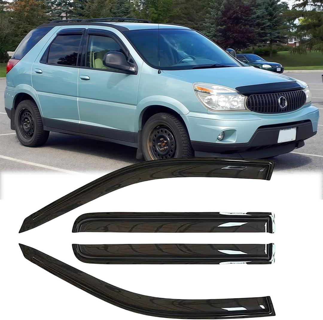 Rainproof Side Window Wind Deflectors for 2002-2007 Buick Rendezvous, Tape-on Sun Rain Guard Sets,Nice Looking Window Visors for Cars,Vent Deflector for 02-07 Buick Rendezvous 94223