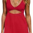 ReachMe Womens Cut Out Dresses Short Sleeveles Mini Dress Summer V Neck A Line Dresses Beach Vacation Dress(Red, S)