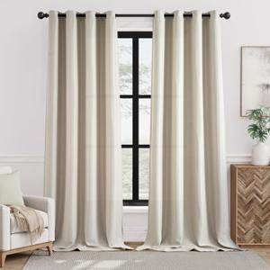 jinchan Greyish Beige Room Darkening Linen Textured Curtain 108 Inch Long 1 Panel for Living Room, Thermal Insulated Grommet Top Window Drape for Bedroom, 52" Wide x 108" Long, Greige 
