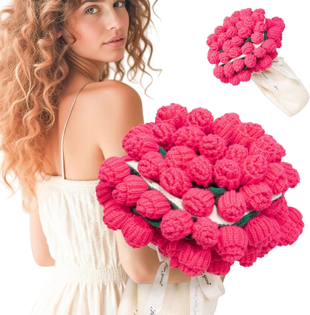 LOKOZ Mom Gifts for Mothers Day from Daughter, Rose Crochet Flower Bouquet Blanket, Knitted Floral Throw Rose Blanket, Romantic Birthday Gifts for Women, Wife, Girlfriend, Best Friend, 31 Inches