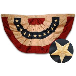 3x6 FT Tea Stained Antique US American Flag Bunting Half Fan Fully Pleated Embroidered Stars