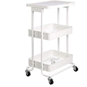 Amazon Basics 2-Tier Rolling Metal Utility Cart with Shelf, Portable Multi-Functional Storage, White, 29.92 x 18.11 x 13.58 inches
