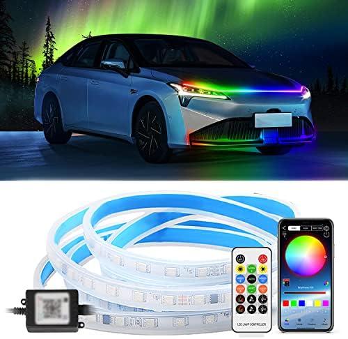 Chemini Car LED Hood Light Strip,60-Inch 12V RGB Multicolor LED Hood Light Strip with APP & Remote Control, Flexible Waterproof Exterior Daytime Running Lights for SUV,Truck,Car-1Pcs