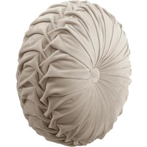 Lush Decor Round Pleated Soft Velvet Decorative Throw Pillow, 1 Count, 15" Diameter, Taupe - Neutral Plush Round Pillow, Seat Cushion, Decorative Pillows For Bed, Couch, Or Chair