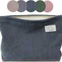 HAPPYHEIDI Dark Gray Corduroy Makeup Bag Cosmetic Toiletry Travel Pouch, Make Up Accessory Purse Organizer, Canvas Lined