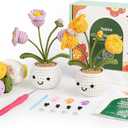 Totiro Crochet Kit for Beginners, Potted Flower Amigurumi Starter Kit, Easy DIY Arts & Craft Set with Step-by-Step Video Tutorials, Crochet Pattern Learning Kit for Teens Adults Birthday Gift
