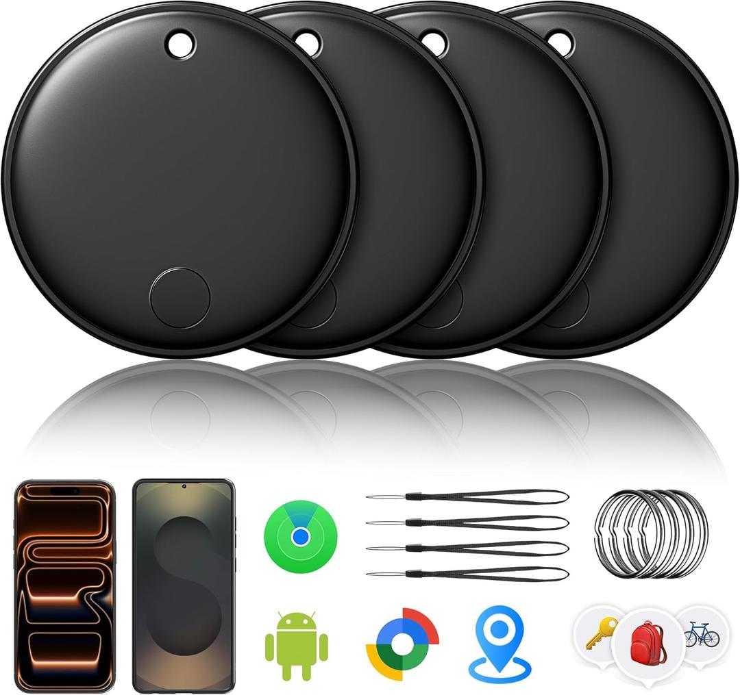 Air Tracker Smart Tags Android & iOS-4 Packs,Dual System Bluetooth Air Luggag Tracker Keys Finder/Item Locator Work with Apple Find My (iOS)&Google's Find Hub(Android) for Key,Backpack,Luggage Black