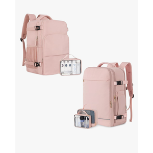 Backpack (Pink & Pink), Flight Approved Personal Item Travel Backpack, Carry On Backpack with Multi-Pockets, College Bag, Hiking Waterproof Backpack, Business Backpack with USB Charging Port