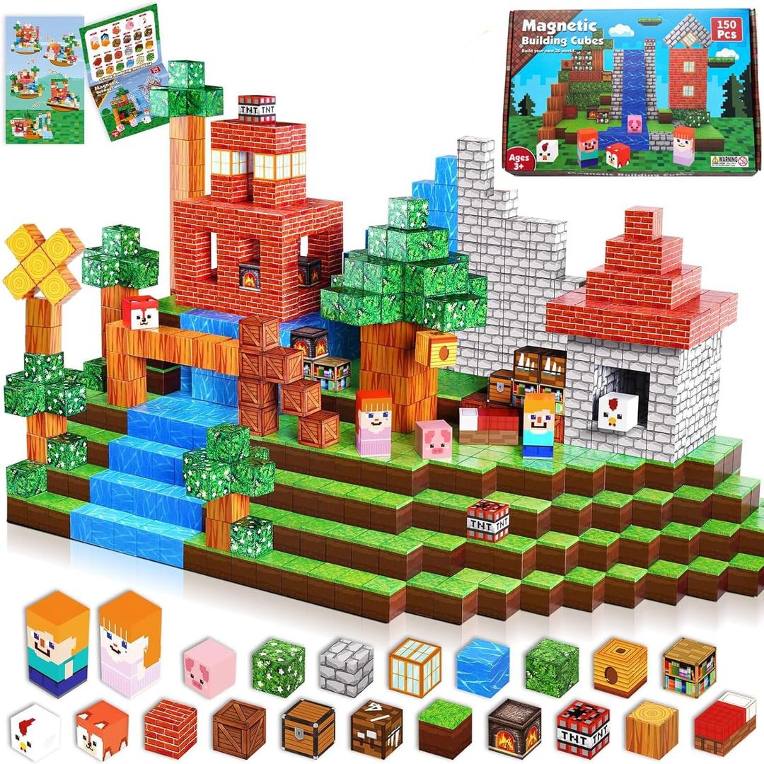 Magnetic Building Blocks Set, 150 Pieces Educational Construction Cubes with Magnets, 3D Building Toys for Ages 3+, Compatible with Multiple Themes