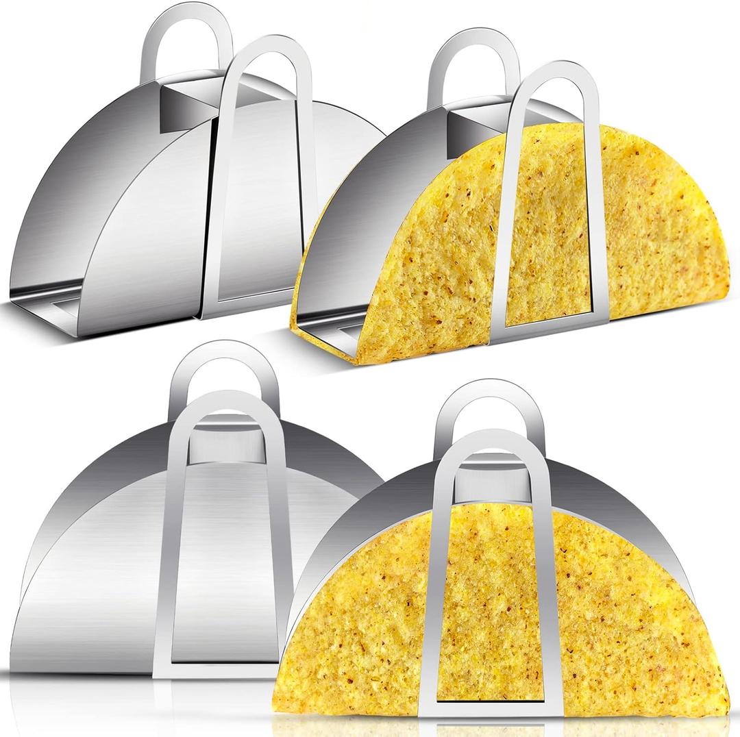 4 Pack Stainless Steel Taco Shell Mold Taco Shell Holder Stands Corn Tortilla Shaper for Frying Crispy Maker for Baking Fryer Air Frying Make Crispy Flat Kitchen Cooking Tools