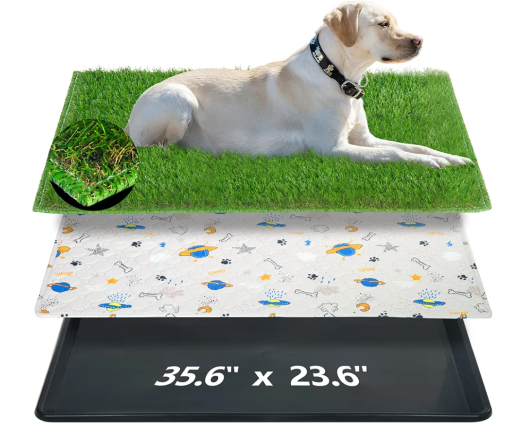 Reusable Dog Loo System with Artificial Grass Turf&Pee Pads&Tray, for Puppy Potty Training is Portable&Easy to Clean,35x23in Large Dog Litter Box Toilet for Indoor/Outdoor use(35.6''x23.6'')