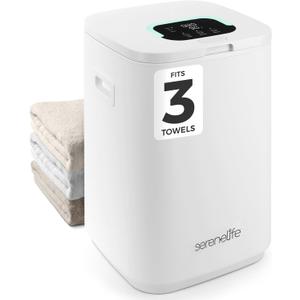 SereneLife Towel Warmer Bucket - Compact 23L Bathroom Towel Heater with Essential Oils Disc Holder, Adjustable Timer, Auto Shut-Off, Power Cord Storage & LED Display, Fits 2 Oversized Towels (White)
