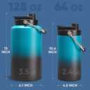 Fijinhom One Gallon Insulated Water Bottle for Travel: 2-in-1 Straw and Spout Lid, Keep Cold 24Hrs, Leakproof, 128oz Water Jug With Handle, Vacuum Stainless Steel for Sports, Hiking, Trip(Black&Blue)