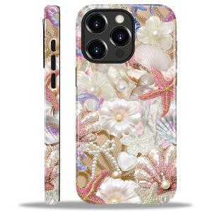 Yesad Case Compatible with iPhone 15 Pro, Cute Dual Layer Hybrid Phone Cover, Military Grade Drop Protection, Aesthetic Shockproof Phone Case for Women Girls, Glam Pearl Seashell