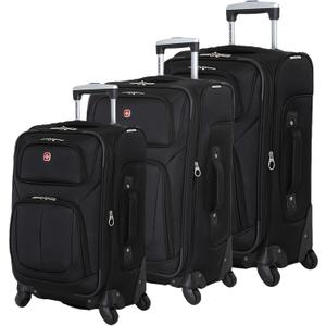 SWISSGEAR Sion Softside Expandable Spinner Luggage Durable Lightweight Travel Suitcase, Black, 3-Piece Set (21/25/29)
