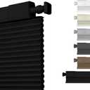 No Drill No Tools Blackout Cellular Shades Cordless Easy Install Honeycomb Blinds Thermal Insulated Noise Reduction Blinds for Indoor Windows,Blackout-Black,34.5" W x 78" H