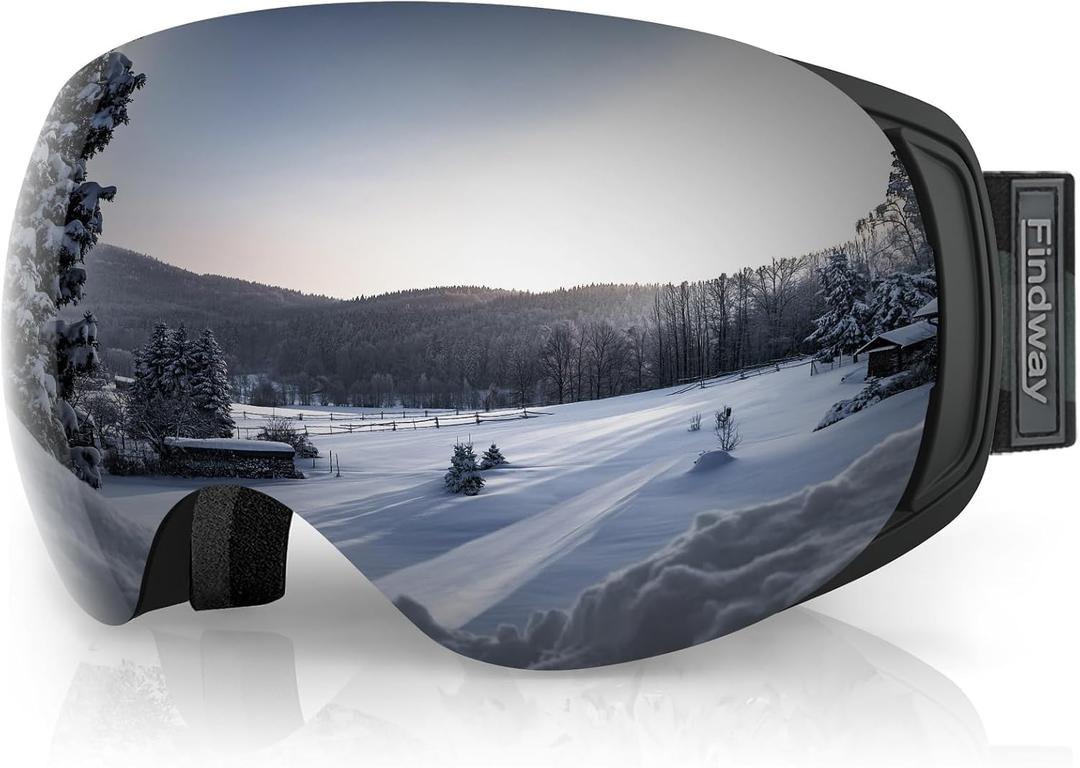 findway Ski Goggles OTG for Women Men Adult Youth-Over Glasses Snow Goggles-Interchangeable Lens,Anti Fog Snowboard Goggles (A3-black Frame Black Lens Vlt 6.8%)
