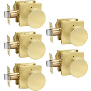 Goldenwarm Privacy Gold Door Knobs Interior, Zinc-Alloy Heavy Duty Brushed Gold Interior Door Knobs Bedroom, Contemporary Brass Door Knob Privacy (5 Pack)