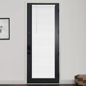 LazBlinds 1" Vinyl Mini Blinds for Doors, Cordless French Door Blinds, Light Filtering Privacy Horizontal Shades for Front Patio Sidelight Glass, 15 3/4" W x 70" H, White, 15.75"W x 70"H
