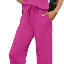 XIEERDUO Two Piece Sets for Women Summer Vacation Travel Outfits V Neck Lounge Matching Sets (Medium, Hot Pink)