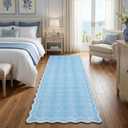 GarveeHome 2.5x8 Scalloped Washable Runner Rug for Kitchen, Soft Blue Long Hallway Runner Non Slip Entryway Rug Farmhouse Thin Laundry Mat Stain Resistant Carpet for Bathroom Beside Rug
