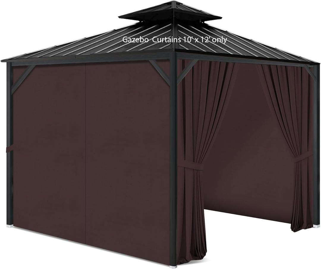 Gazebo Privacy Curtains 10' x 12' with Zipper 4-Panels Side Wall Universal Replacement for Patio, Outdoor Canopy, Garden and Backyard Coffee Brown(Curtain Only)