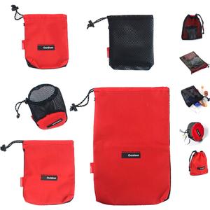 Drawstring Bags/Pouch/Ditty/Mesh-Stuff-Sack for Camping/Travel Cord/Bag - Storage 5-in-1 Travel Use Nylon 5 Pieces (different sizes, Red)