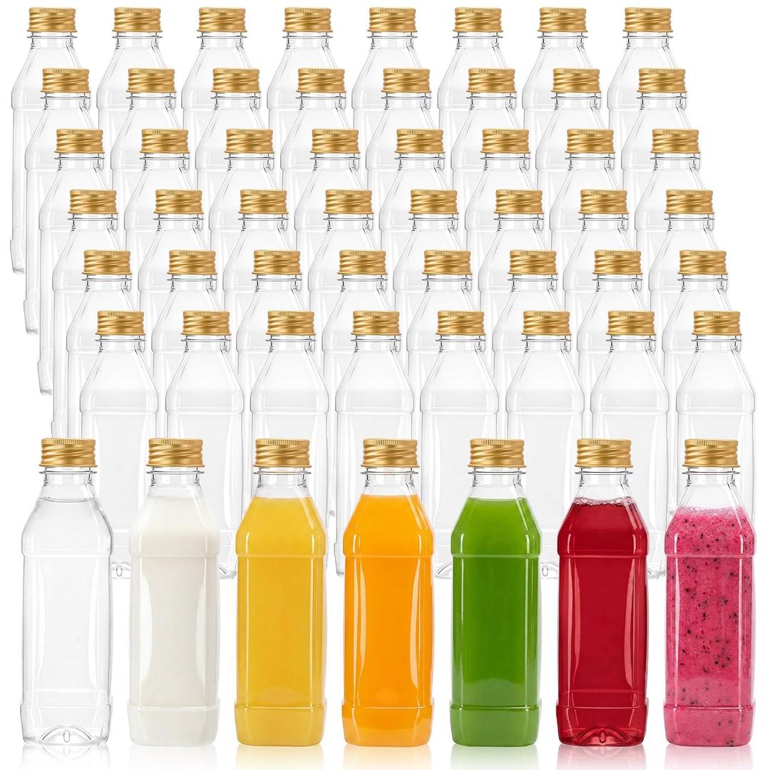 50 Pack 12 oz Plastic Juice Bottles with Caps,PET,Gold