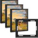 Qunclay 4 Pcs 11x14 Inch Canvas Floating Frame Black Floater Frames for Canvas Painting Wood Vertical and Horizontal Wall Hanging Frame with Adhesive Strips for Oil Painting Diamond Decor