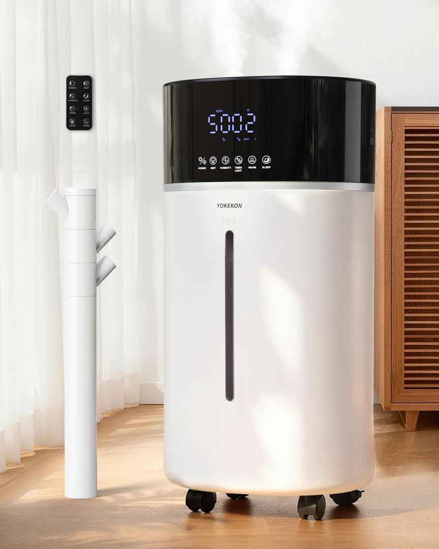 Yokekon Cool and Warm Mist Humidifier Large Room, 4.76Gal/18L Humidifiers for Home 2500 sq ft, Air Humidifiers for Bedroom with Diffuser&Extended Tube, Whole House Humidifiers for Nursery Baby Plants (White)