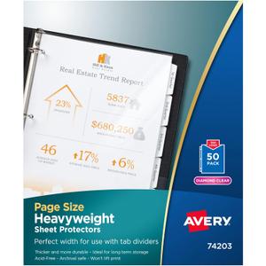 Avery Diamond Clear Page-Size Sheet Protectors, Pre-Punched for Use with Tab Dividers, Top Load, 50 Document Protectors (74203)