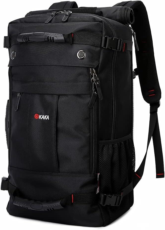 KAKA Travel Backpack,Carry-On Bag Water Resistant Flight Approved Weekender duffle backpack Rucksack Daypack for Men Women (Black upgrade) (22.4x11.8x5.9", Black(top Open))