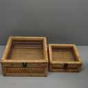 Rattan Square Box with Lid - Set of 2 Wicker Decorative Bins with Glass Cover for Display