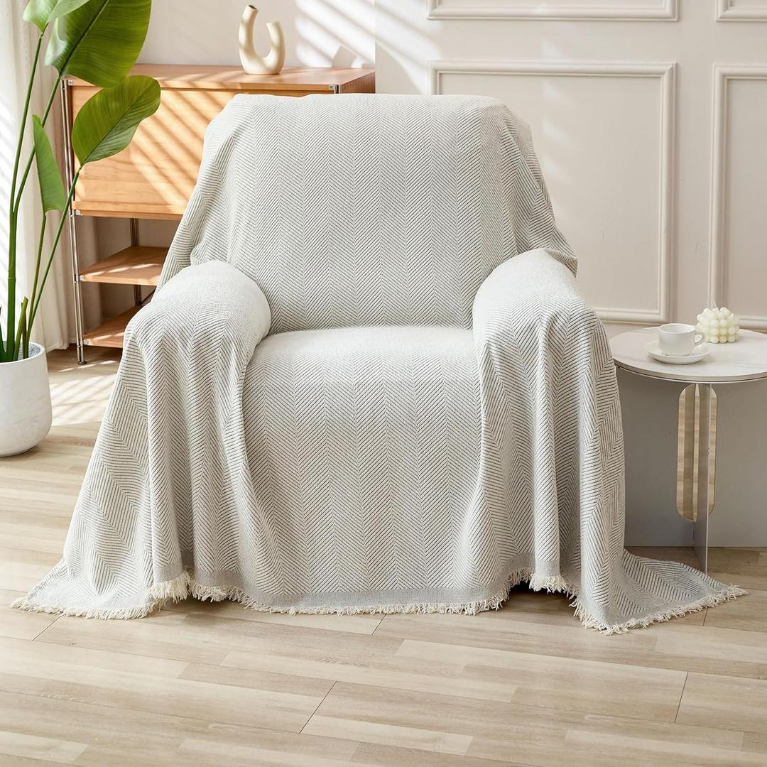 HAOMAIJIA Chenille Couch Cover Sofa Covers for 1 Cushion Couch Washable sectional Couch Covers for Dogs pet Furniture Protector Couch Cover Blanket for Living Room (Off White, 71"x91")