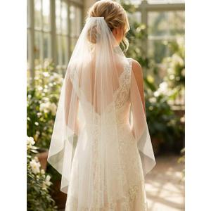 1 Tier Wedding Veils White Fingertip Bridal Tulle Veil Simple Veils with Comb for Women (White)
