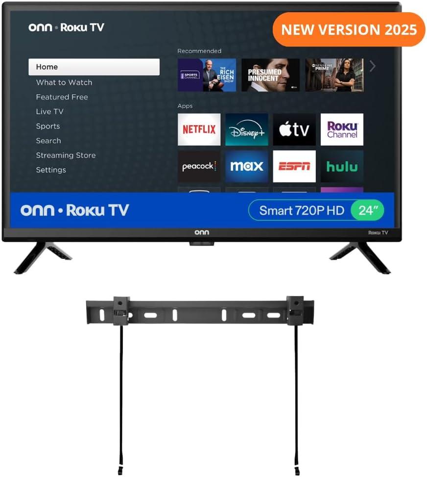 ONN 24-Inch Class HD 720p Smart TV + Free Wall Mount with Wi-Fi Connectivity and Mobile App | Flat Screen TV | Compatible with Home Kit | Alexa and Google Assistant