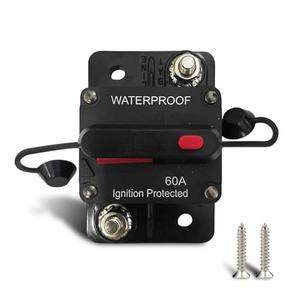 60Amp Circuit Breaker, DC 12V-48V Waterproof Inline Fuse with Manual Reset Switch, for Boat Trolling Motor Stabilizer Marine ATV Solar System Stereo Audio Trailer Vehicles Electronic Battery