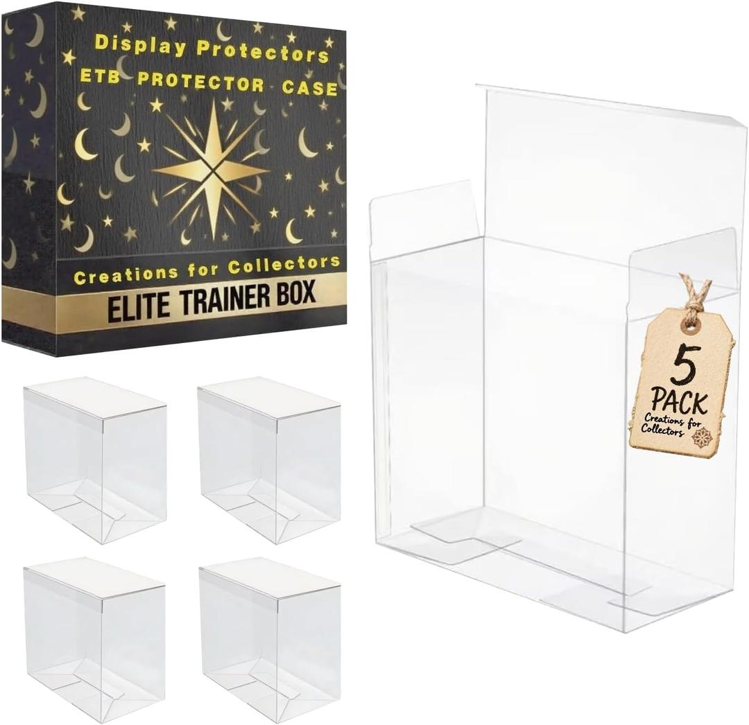 5 Pack ETB Protector Case - Elite Trainer Box Protector - 0.5mm Thick Crystal Clear PET Plastic Stackable Display Case for ETB & Collectibles